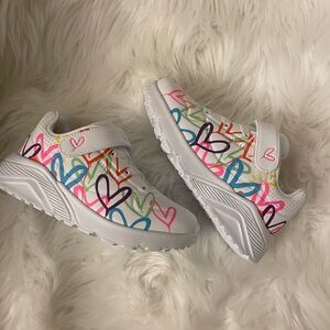 Skechers White Multicolor Heart Toddler Sneakers